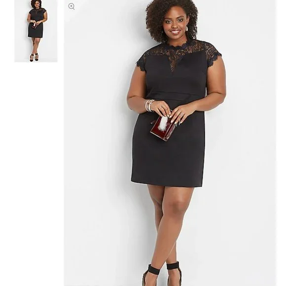 Maurices Lace Inset Ponte Dress Black Maurices Lace Inset Ponte Dress Black